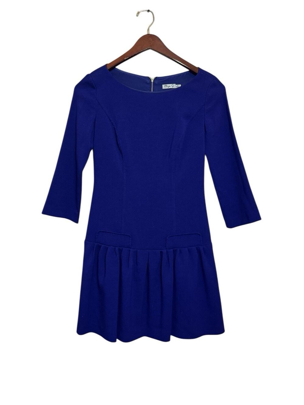 Eliza J Indigo Drop Waist Shift Dress Size 2 Pockets Holiday Party Church Modest